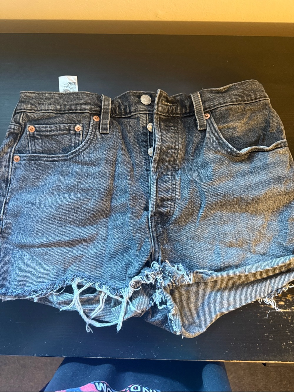 Levi's Black Wash Frayed Hem Denim Shorts